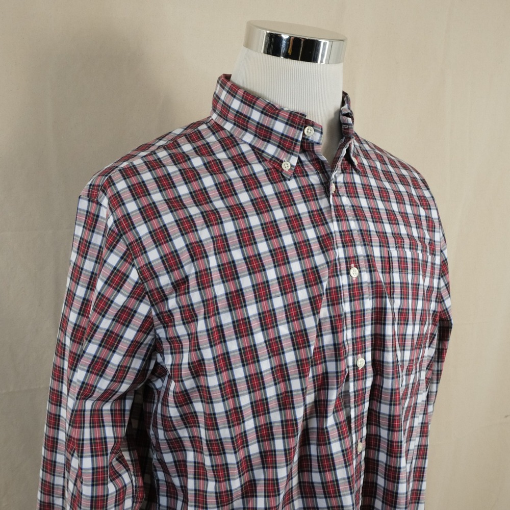 Brooks Brothers Large Regular Fit Button Down Shirt Red Plaid 100% Cotton Mens